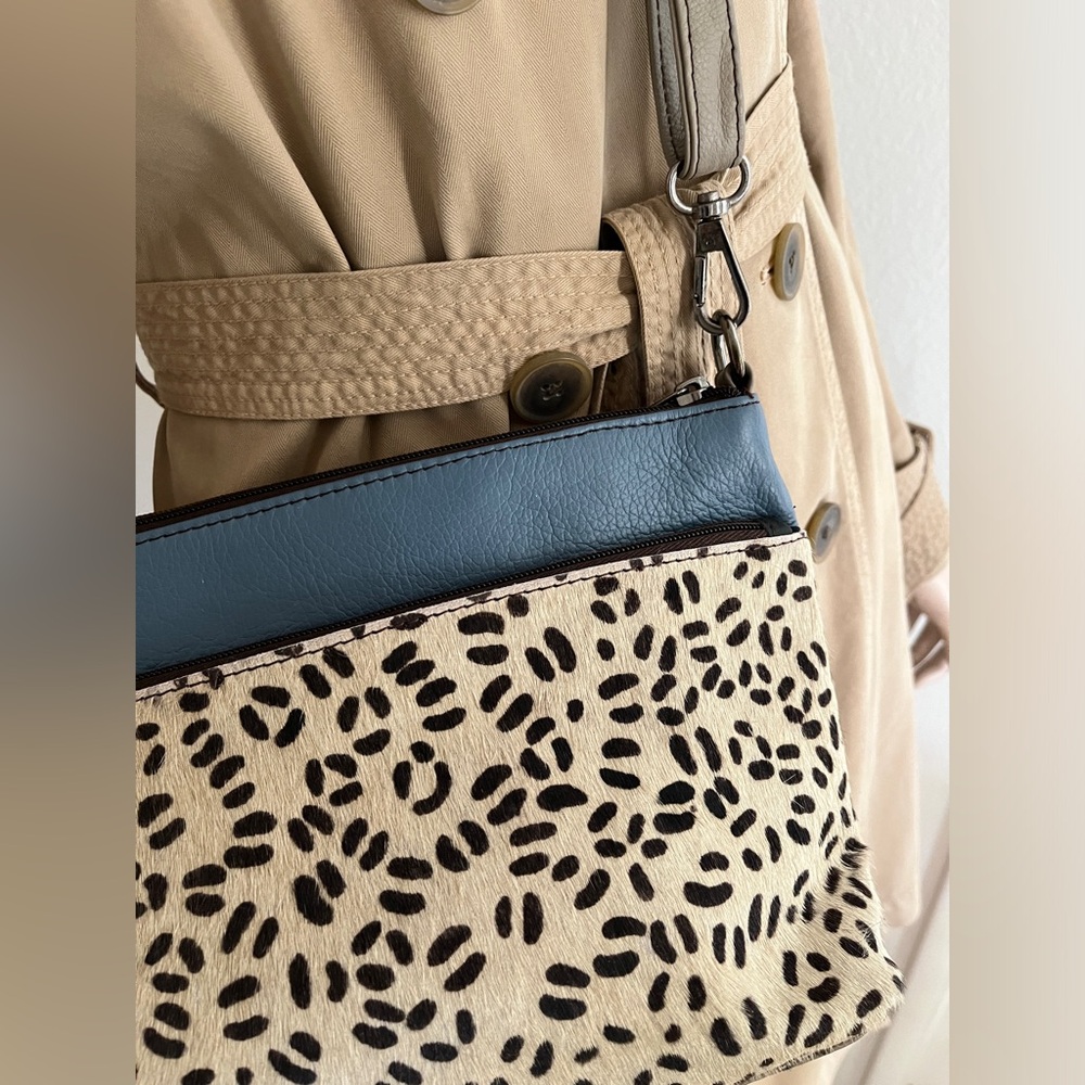 Soruka Triple Zip Color Block Crossbody Leather Shoulder Bag Purse New!